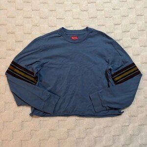 Supreme Blue Knit Panel Stripe LS Crewneck Long Sleeve Top Upcycled Men’s Medium